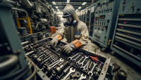 MGM generator technician servicing diesel genset