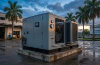 125 kVA generator diesel consumption per hour in litres: soundproofed MGM diesel generator on a Malaysian factory plinth
