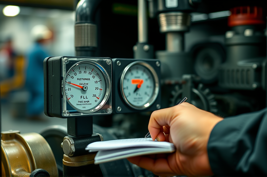 Fuel flow meter and hour meter tracking 25 kVA generator diesel consumption per hour on a small diesel genset