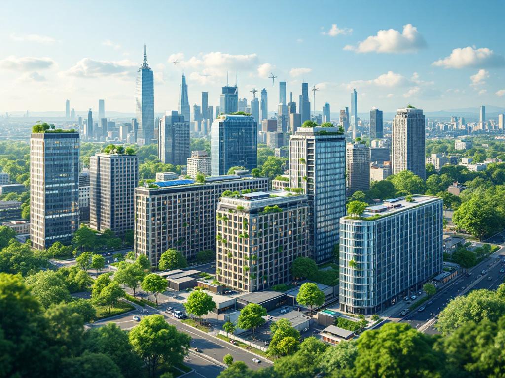 City skyline with sustainable energy solutions