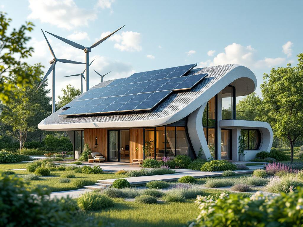 Futuristic house with solar and wind power