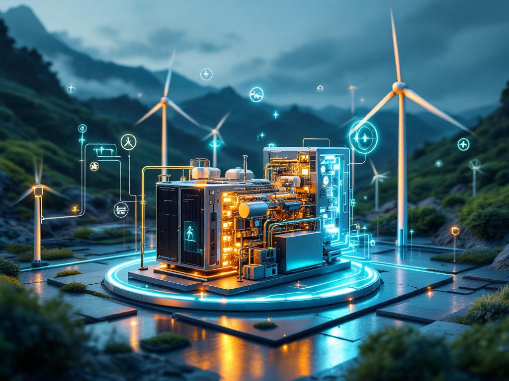 Futuristic power generator setup with battery energy storage integration