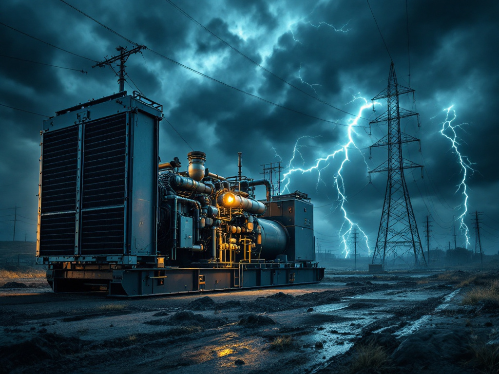 Industrial Generator During a Storm