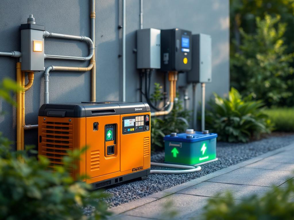 A modern generator connected to a battery storage system.