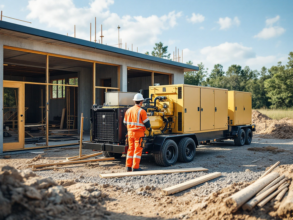 A modern rental generator setup at a construction site