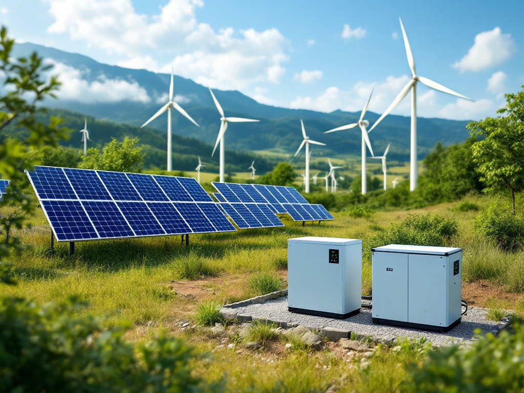 Solar panels and wind turbines with Battery Energy Storage