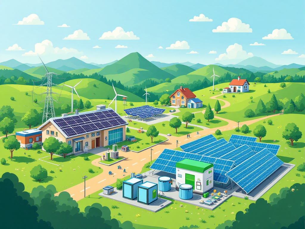 Illustration of power generators with battery storage