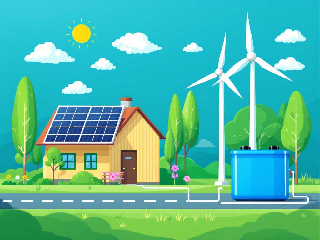 Visualization of renewable energy sources, such as solar and wind, charging a battery energy storage system