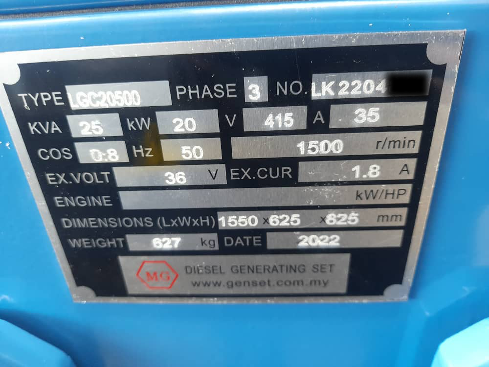 Genset name plate
