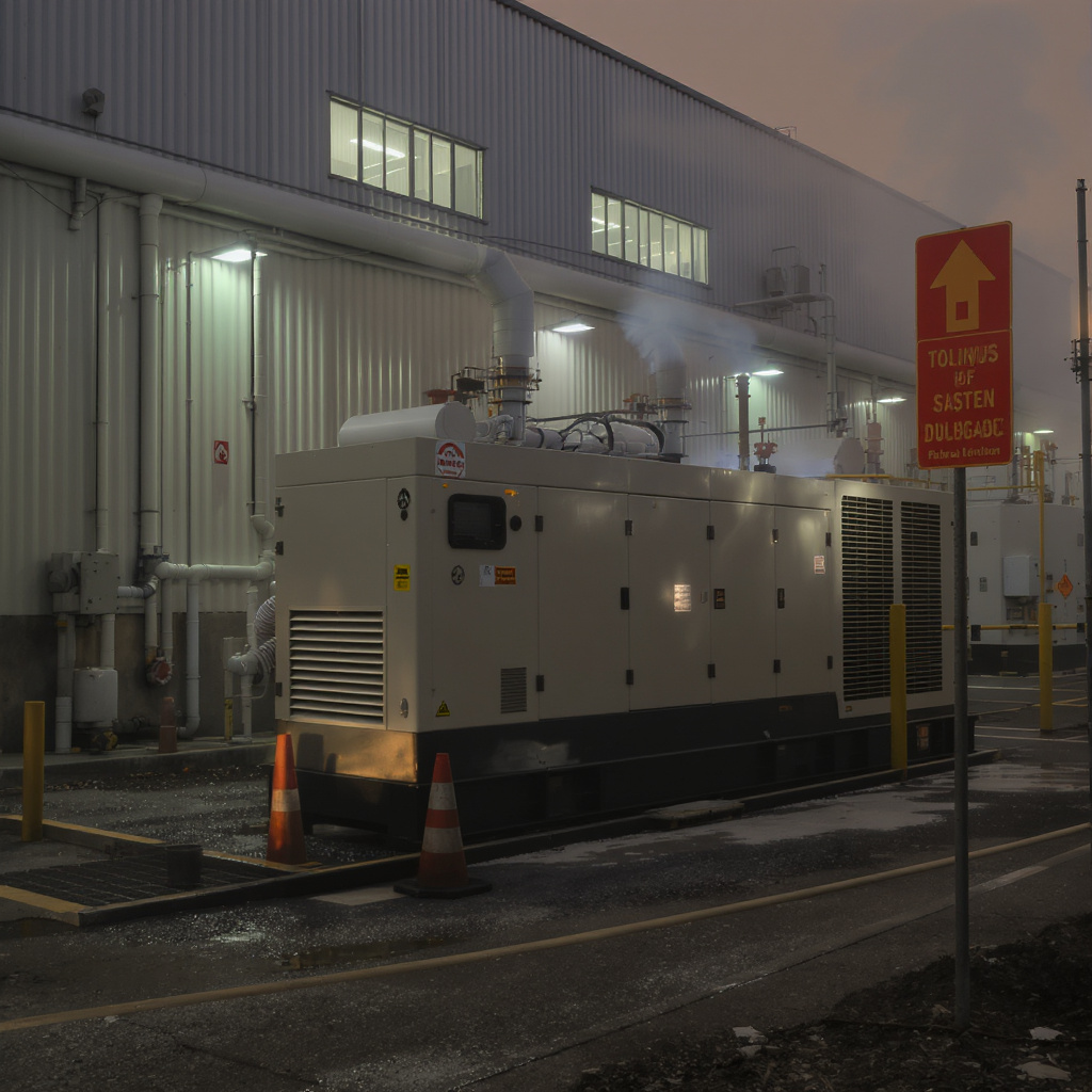 Factory in Malaysia with commercial backup generator during brownout