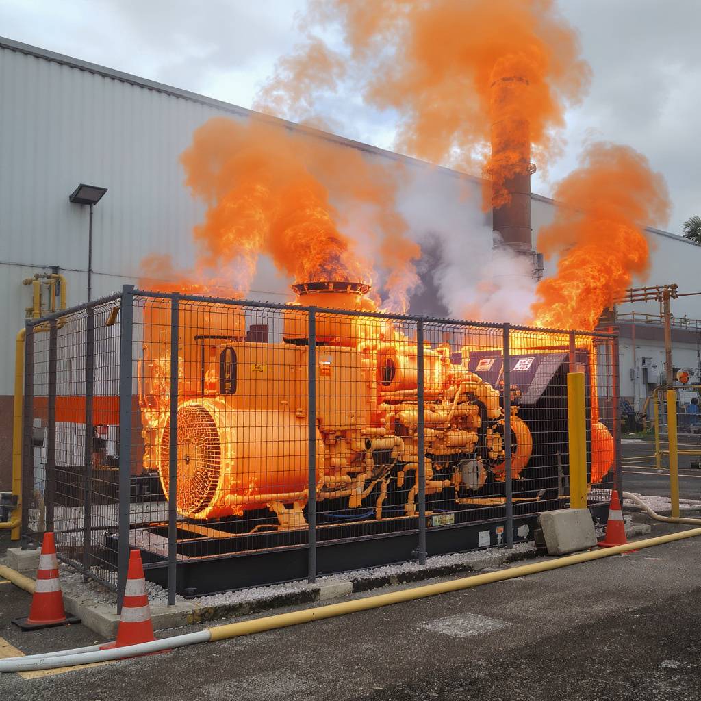 Light manufacturing facility in Malaysia with a compliant commercial generator during a heatwave