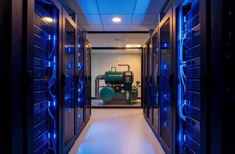Data centre server room with backup generator