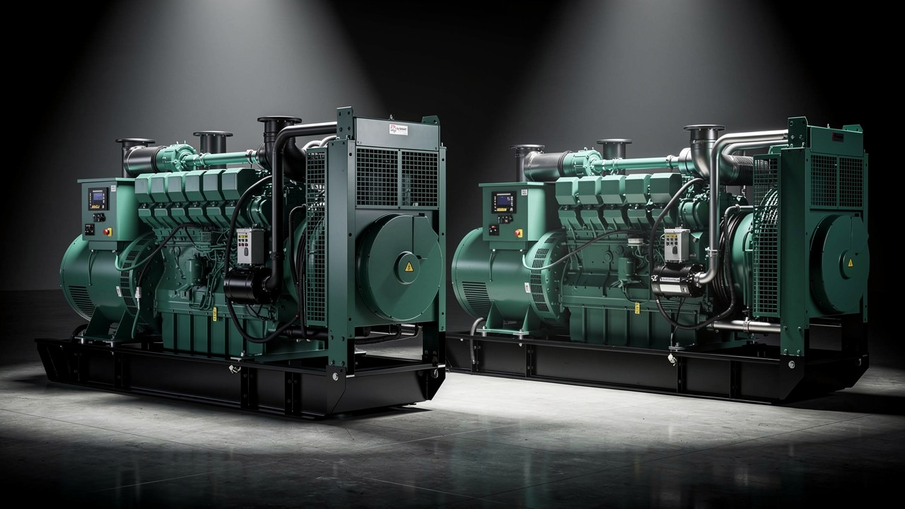 Dua genset serupa — satu kVA, satu kW