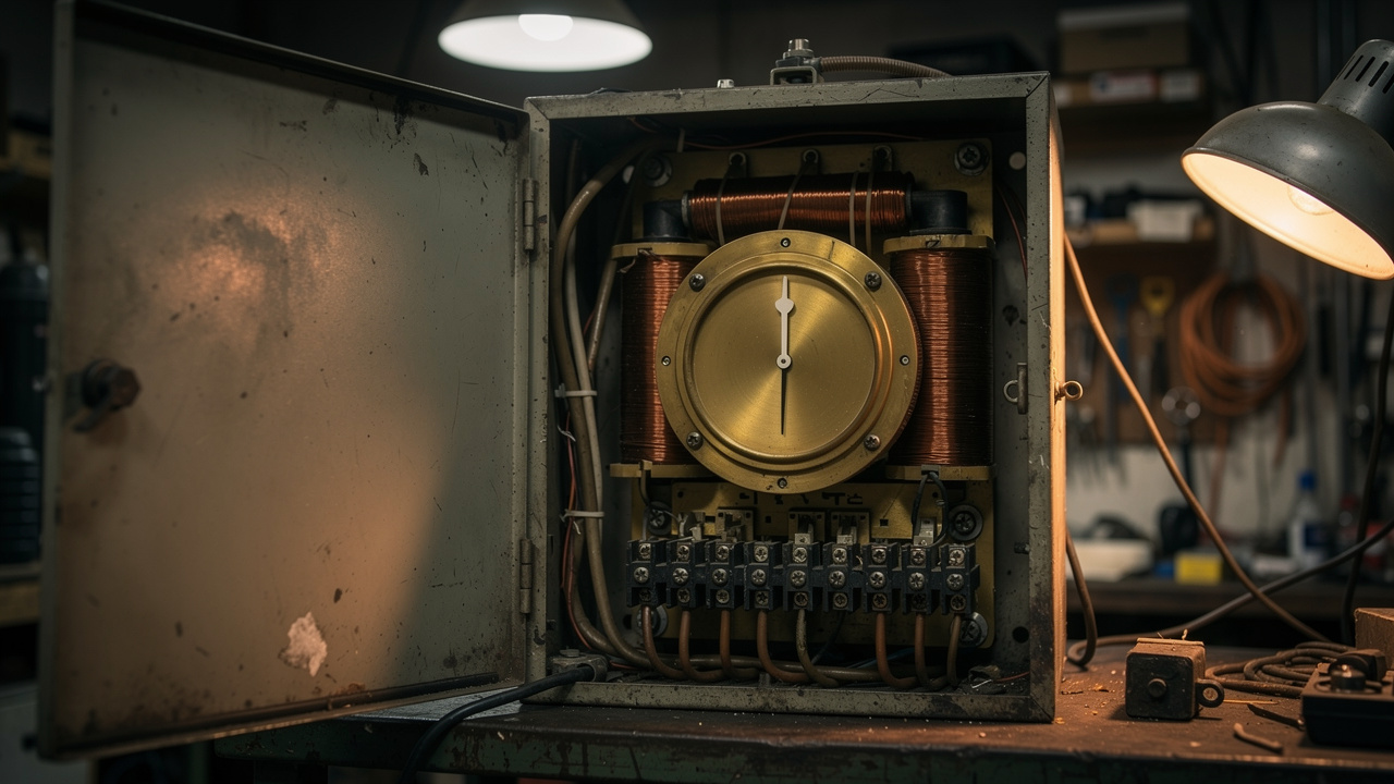AVR dengan jarum meter analog dan gegelung transformer berat