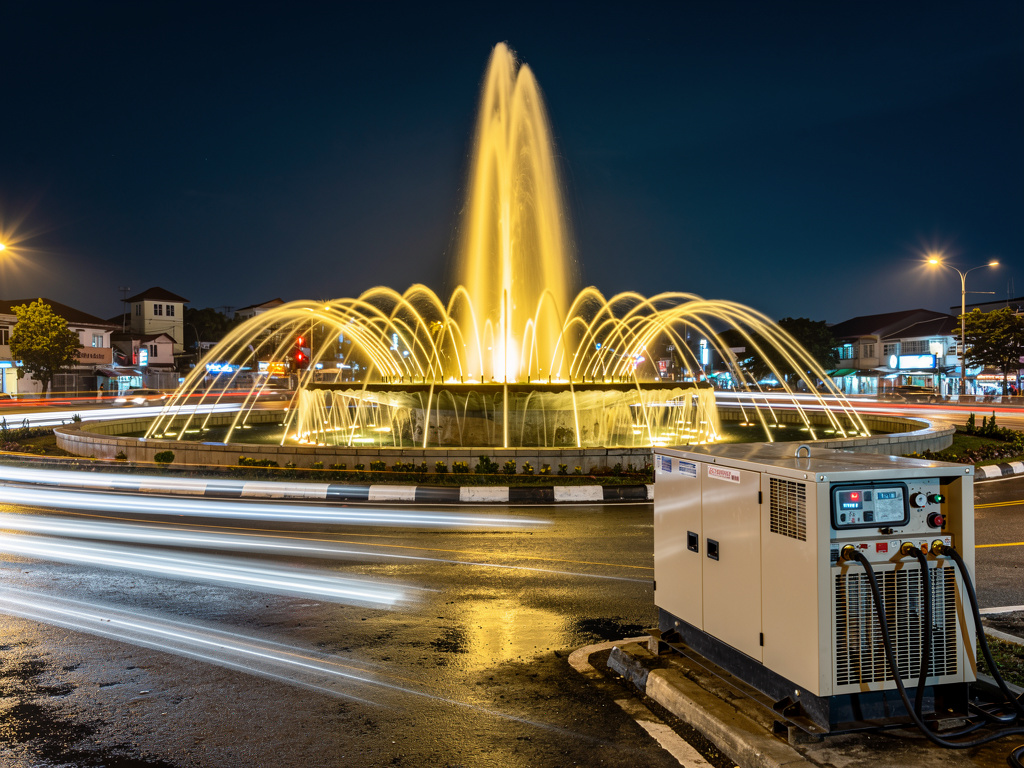 Batu Pahat fountain roundabout landmark with standby generat