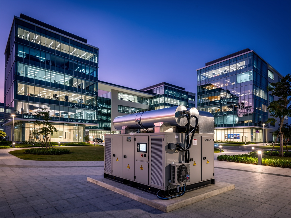 Cyberjaya tech park skyline with standby generator for data