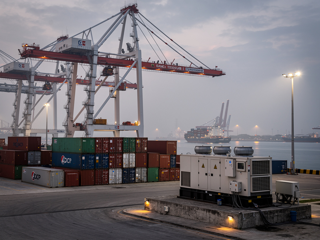 Johor Port container cranes with standby generator.