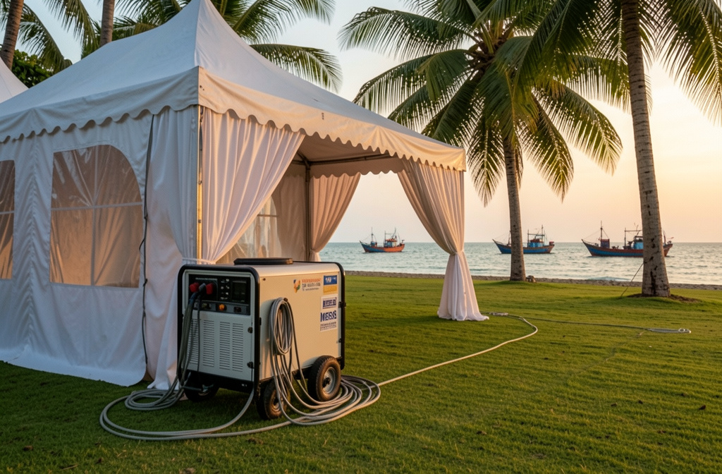 Mobile genset rental Johor powering an event marquee near Mersing on the east coast
