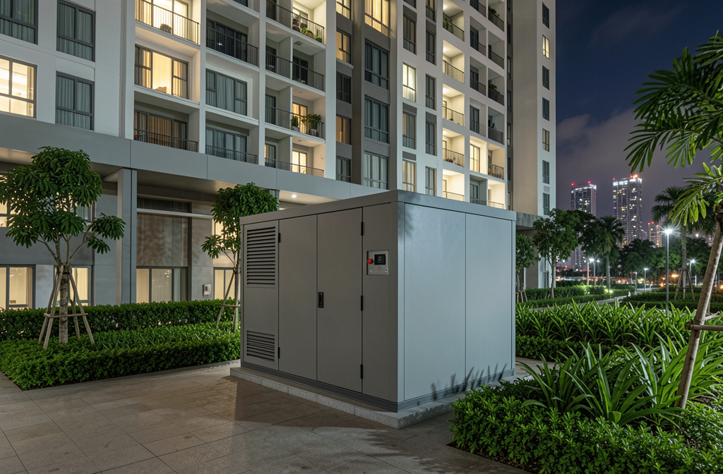 Silent genset rental Selangor powering a Petaling Jaya condominium at night