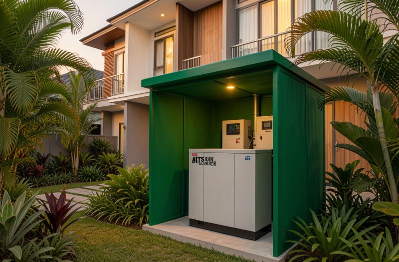 Home generator installed outside a Malaysian residence