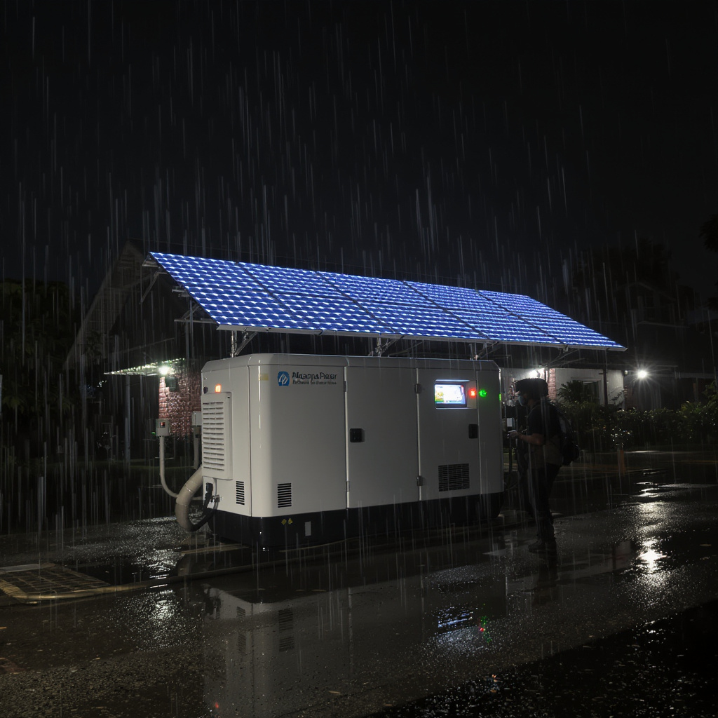 Hybrid solar and generator backup at night during monsoon conditions in Malaysia