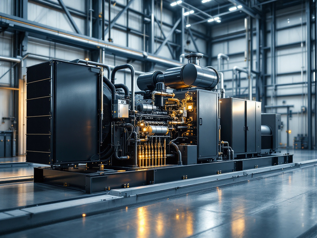 Industrial power generator with modern battery energy storage system visible