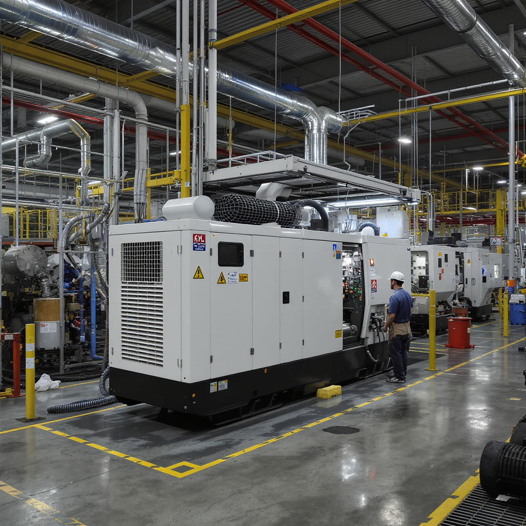 Light factory in Malaysia operating on a backup generator during a grid outage