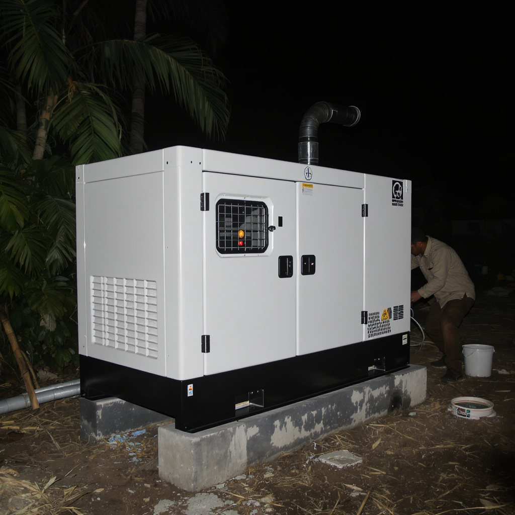 Tropical night scene with compliant standby generators in Malaysia