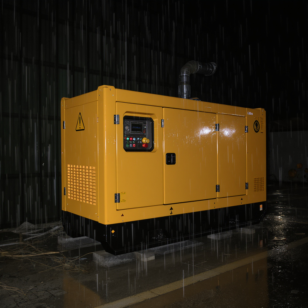 Night-time view of a monsoon-ready backup generator supporting Malaysian facilities