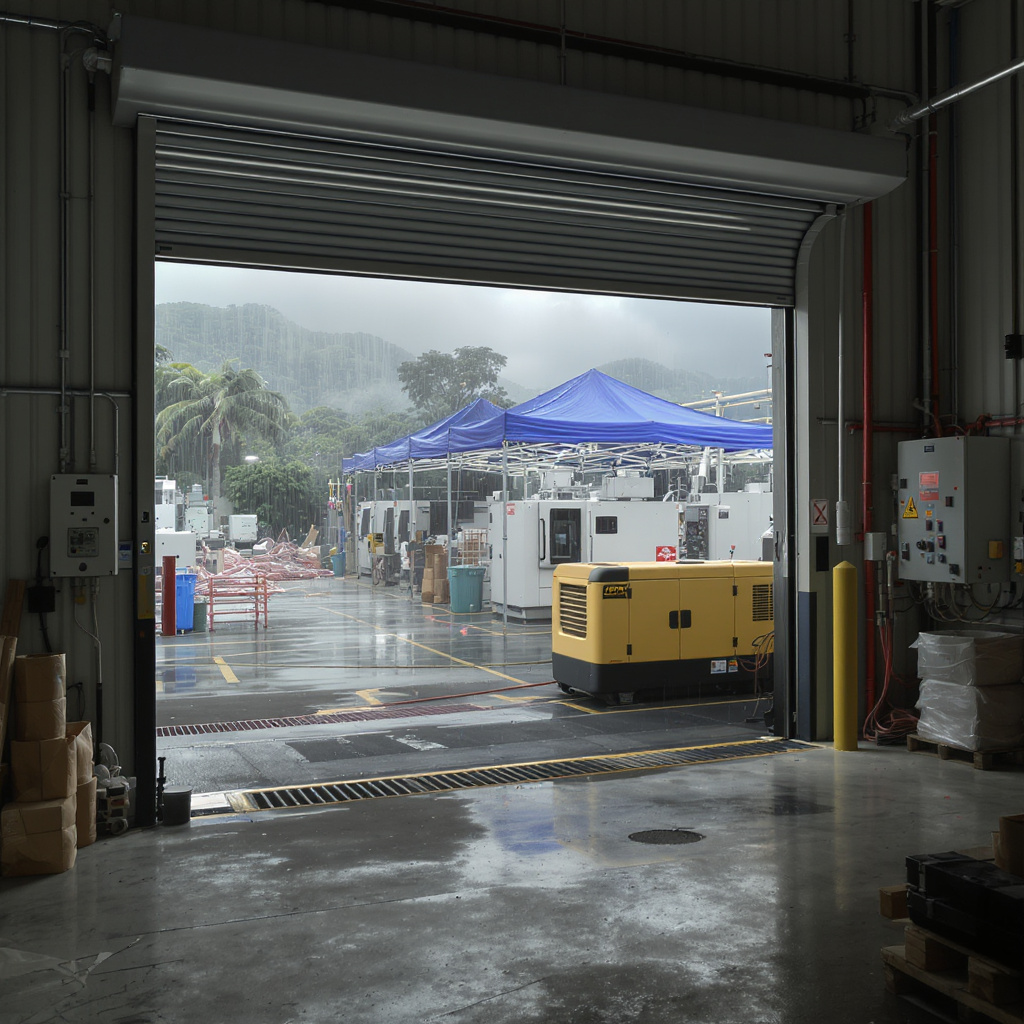 Factory floor with CNC machines supported by outdoor standby generator