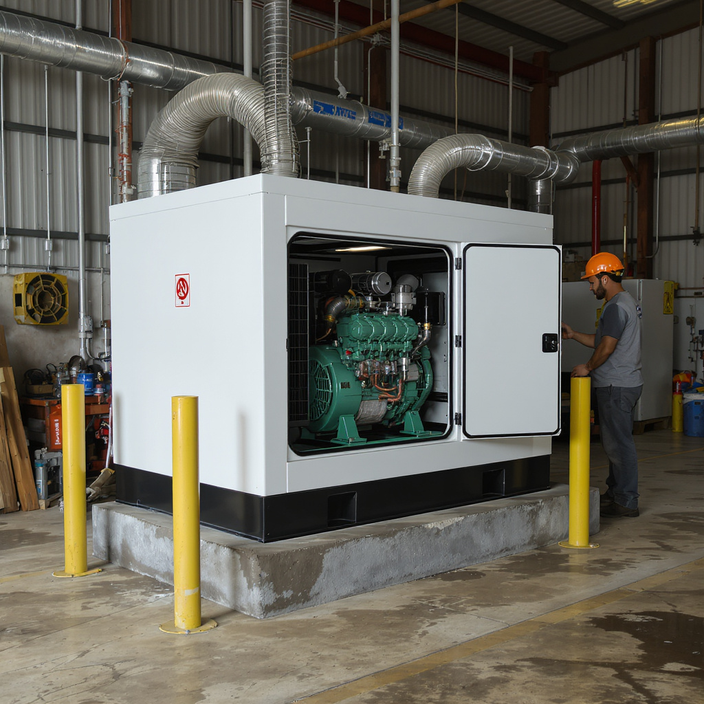 Small Malaysian factory with commercial generator in acoustic enclosure and ATS