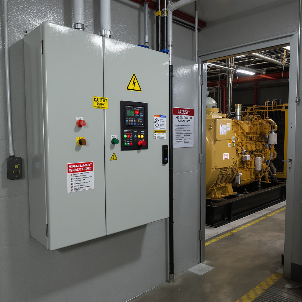 Malaysian SME ATS panel switching to generator power during grid outage with compliance labels