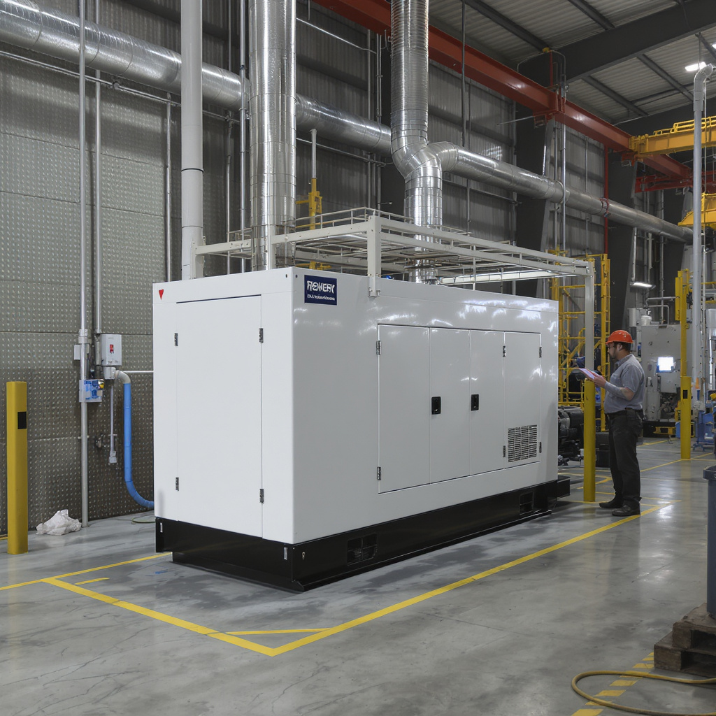 Enclosed commercial generator on a Malaysian SME factory floor
