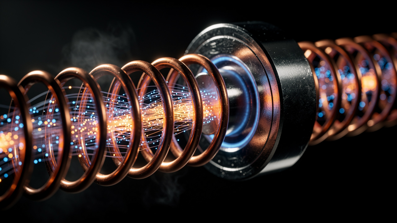 Elektron mengalir dalam gegelung tembaga