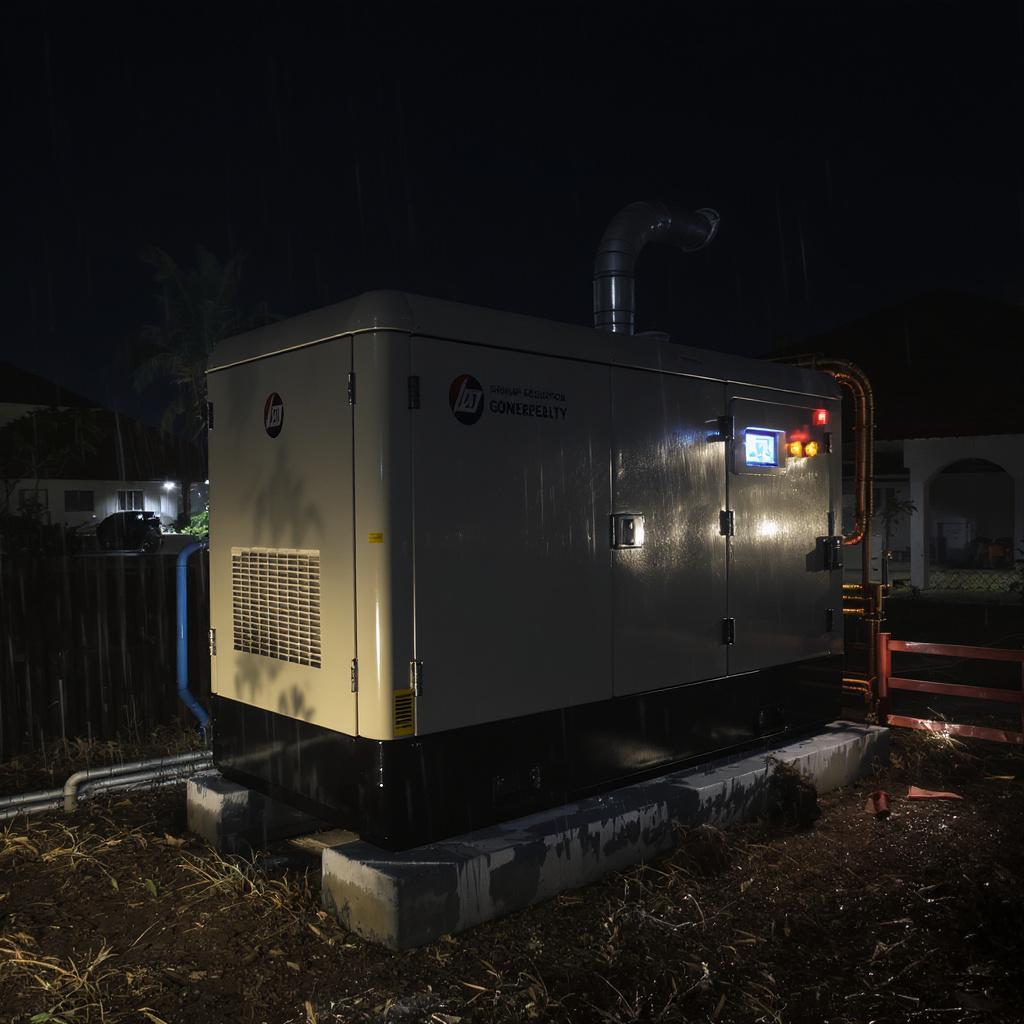 Night-time backup generator powering Malaysian factory and home